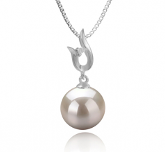 Samantha Blanc 9-10mm AAAA-qualité perles d'eau douce 925/1000 Argent-pendentif en perles