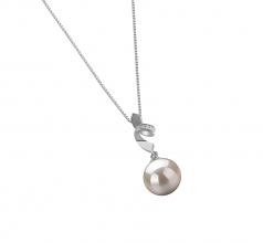 Winola Blanc 9-10mm AAAA-qualité perles d'eau douce 925/1000 Argent-pendentif en perles
