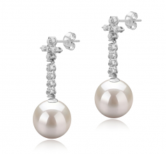 Raquel Blanc 10-11mm AAAA-qualité perles d'eau douce 925/1000 Argent-Boucles d'oreilles en perles