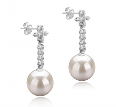 Raquel Blanc 10-11mm AAAA-qualité perles d'eau douce 925/1000 Argent-Boucles d'oreilles en perles