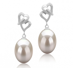 Laura Blanc 9-10mm AAA-qualité perles d'eau douce 925/1000 Argent-Boucles d'oreilles en perles