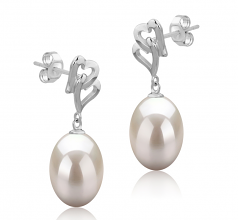 Laura Blanc 9-10mm AAA-qualité perles d'eau douce 925/1000 Argent-Boucles d'oreilles en perles
