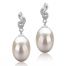 Deborah Blanc 9-10mm AAA-qualité perles d'eau douce 925/1000 Argent-Boucles d'oreilles en perles