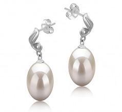 Deborah Blanc 9-10mm AAA-qualité perles d'eau douce 925/1000 Argent-Boucles d'oreilles en perles