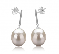 Melinda Blanc 9-10mm AAA-qualité perles d'eau douce 925/1000 Argent-Boucles d'oreilles en perles