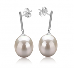 Melinda Blanc 9-10mm AAA-qualité perles d'eau douce 925/1000 Argent-Boucles d'oreilles en perles