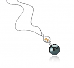 Caresse Noir 11-12mm AAA-qualité de Tahiti 925/1000 Argent-pendentif en perles