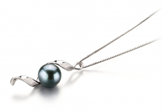 Elva Noir 7-8mm AA-qualité Akoya du Japon 585/1000 Or Blanc-pendentif en perles