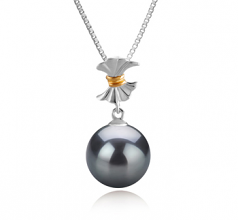 Belva Noir 9-10mm AAA-qualité de Tahiti 925/1000 Argent-pendentif en perles