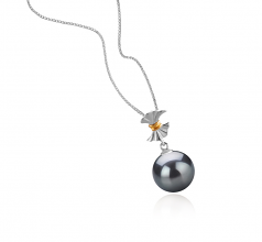Belva Noir 9-10mm AAA-qualité de Tahiti 925/1000 Argent-pendentif en perles