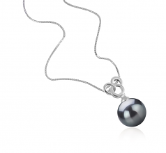 Adelina Noir 9-10mm AAA-qualité de Tahiti 925/1000 Argent-pendentif en perles