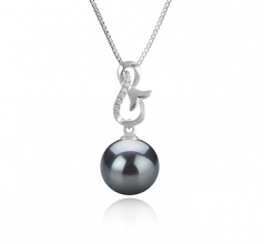 Hazel Noir 9-10mm AAA-qualité de Tahiti 925/1000 Argent-pendentif en perles