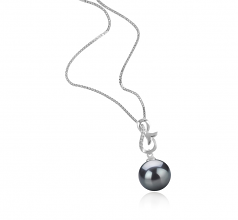 Hazel Noir 9-10mm AAA-qualité de Tahiti 925/1000 Argent-pendentif en perles