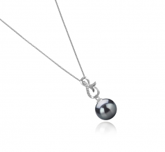 Hazel Noir 9-10mm AAA-qualité de Tahiti 925/1000 Argent-pendentif en perles