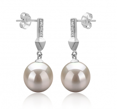 Erma Blanc 9-10mm AAAA-qualité perles d'eau douce 925/1000 Argent-Boucles d'oreilles en perles