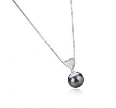 Taima - Heart Noir 9-10mm AAA-qualité de Tahiti 925/1000 Argent-pendentif en perles