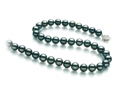Noir 8-8.5mm AA-qualité Akoya du Japon 925/1000 Argent-Collier de perles