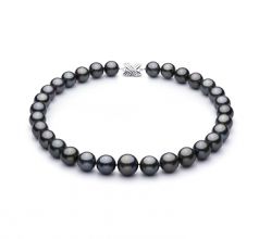 Noir 13.1-16mm AAA+-qualité de Tahiti 585/1000 Or Blanc-Collier de perles