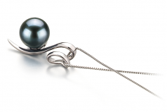 Dionne Noir 8-9mm AA-qualité Akoya du Japon 585/1000 Or Blanc-pendentif en perles
