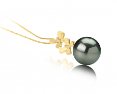 Barbara Noir 10-10.5mm AAA-qualité de Tahiti 585/1000 Or Jaune-pendentif en perles