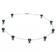 Gobelet en étain Noir 7-8mm AAA-qualité Akoya du Japon 585/1000 Or Blanc-Collier de perles
