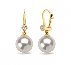 Illuminer Blanc 7.5-8mm AAA-qualité Akoya du Japon 585/1000 Or Jaune-Boucles d'oreilles en perles