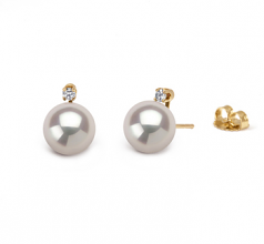 Eternity Blanc 9-10mm AAAA-qualité perles d'eau douce 585/1000 Or Jaune-Boucles d'oreilles en perles