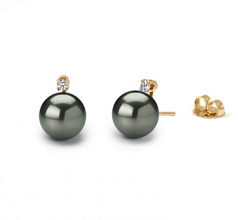 Éternité Noir 7.5-8mm AAA-qualité Akoya du Japon 585/1000 Or Jaune-Boucles d'oreilles en perles