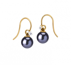 Artsy Noir 8-8.5mm AAAA-qualité perles d'eau douce 585/1000 Or Jaune-Boucles d'oreilles en perles