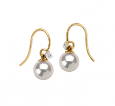 Artsy Blanc 8-8.5mm AAAA-qualité perles d'eau douce 585/1000 Or Jaune-Boucles d'oreilles en perles