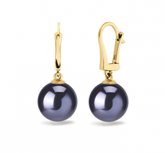 Elements Noir 8-9mm AAAA-qualité perles d'eau douce 585/1000 Or Jaune-Boucles d'oreilles en perles