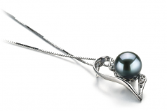 Carlin Noir 7-8mm AAA-qualité Akoya du Japon 585/1000 Or Blanc-pendentif en perles