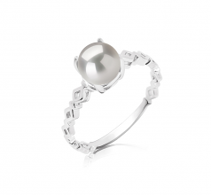 Dawn Blanc 7.5-8mm AAAA-qualité perles d'eau douce 925/1000 Argent-Bague perles