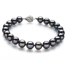 Noir 8-8.5mm AAA-qualité Akoya du Japon 925/1000 Argent-Bracelet de perles