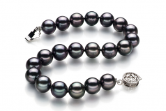Noir 8-8.5mm AAA-qualité Akoya du Japon 925/1000 Argent-Bracelet de perles