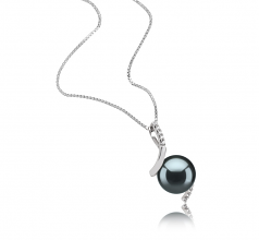 Mathilde Noir 9-10mm AAA-qualité de Tahiti 925/1000 Argent-pendentif en perles