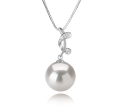 Angie Blanc 11-12mm AAAA-qualité perles d'eau douce - Edison 925/1000 Argent-pendentif en perles