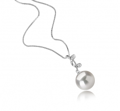 Angie Blanc 11-12mm AAAA-qualité perles d'eau douce - Edison 925/1000 Argent-pendentif en perles