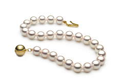 Blanc 6.5-7mm Hanadama - AAAA-qualité Akoya du Japon 585/1000 Or Jaune-Bracelet de perles