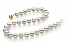 Blanc 8.5-9mm Hanadama - AAAA-qualité Akoya du Japon 585/1000 Or Jaune-Collier de perles