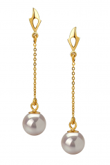 Misha Blanc 6-7mm AA-qualité Akoya du Japon 585/1000 Or Jaune-Boucles d'oreilles en perles