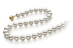 Blanc 8-8.5mm Hanadama - AAAA-qualité Akoya du Japon 585/1000 Or Jaune-Collier de perles