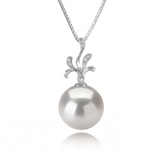 Ebony Blanc 12-13mm AA+-qualité perles d'eau douce - Edison 925/1000 Argent-pendentif en perles
