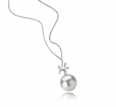Ebony Blanc 12-13mm AA+-qualité perles d'eau douce - Edison 925/1000 Argent-pendentif en perles