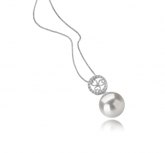 Klara Blanc 12-13mm AA+-qualité perles d'eau douce - Edison 925/1000 Argent-pendentif en perles