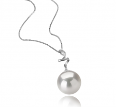 Lydia Blanc 12-13mm AA+-qualité perles d'eau douce - Edison 925/1000 Argent-pendentif en perles