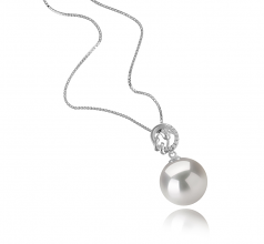 Trish Blanc 11-12mm AAAA-qualité perles d'eau douce - Edison 925/1000 Argent-pendentif en perles