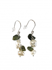 Triés sur le volet d’eau douce cultivées perle &amp; vert Jasper Dangle boucles d’oreilles en argent Sterling Blanc 5.5-8.5mm A-qualité perles d'eau douce 925/1000 Argent-Boucles d'oreilles en perles