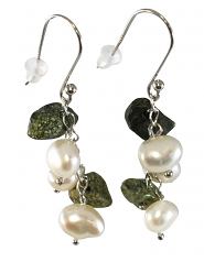 Triés sur le volet d’eau douce cultivées perle &amp; vert Jasper Dangle boucles d’oreilles en argent Sterling Blanc 5.5-8.5mm A-qualité perles d'eau douce 925/1000 Argent-Boucles d'oreilles en perles