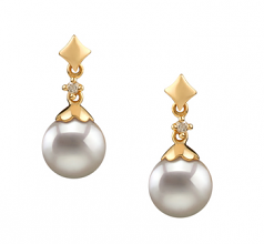 Géorgie Blanc 7-8mm AA-qualité Akoya du Japon 585/1000 Or Jaune-Boucles d'oreilles en perles